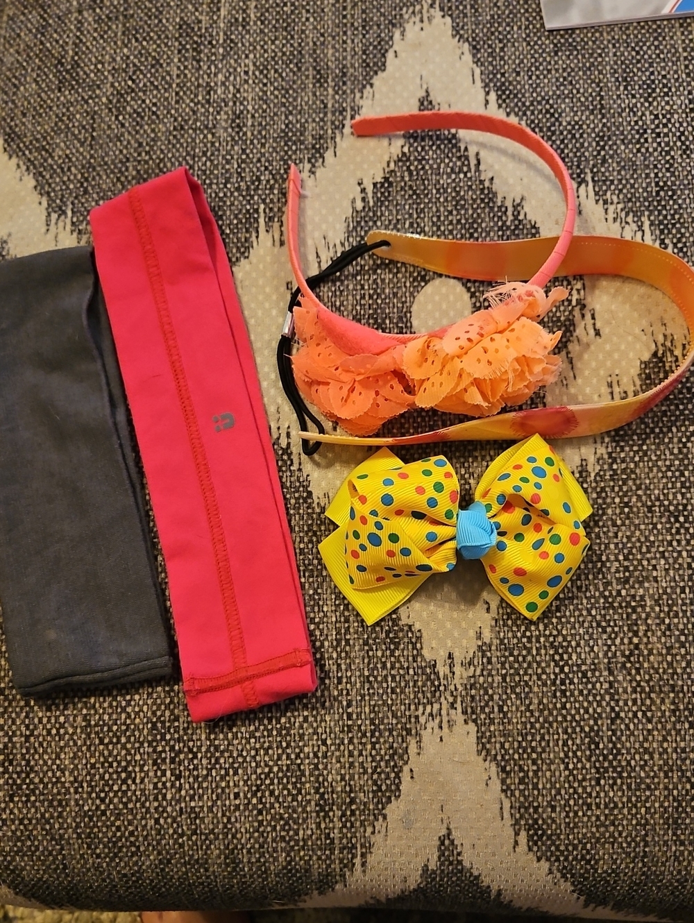 Kids Hair Accessories Set - Yellow Polka Dot Bow & Pink Headbands